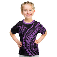 Polynesian Pride Kid T Shirt Turtle Hibiscus Luxury Style - Lilac - Wonder Print Shop