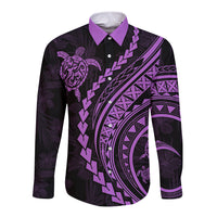 Polynesian Pride Long Sleeve Button Shirt Turtle Hibiscus Luxury Style - Lilac - Wonder Print Shop