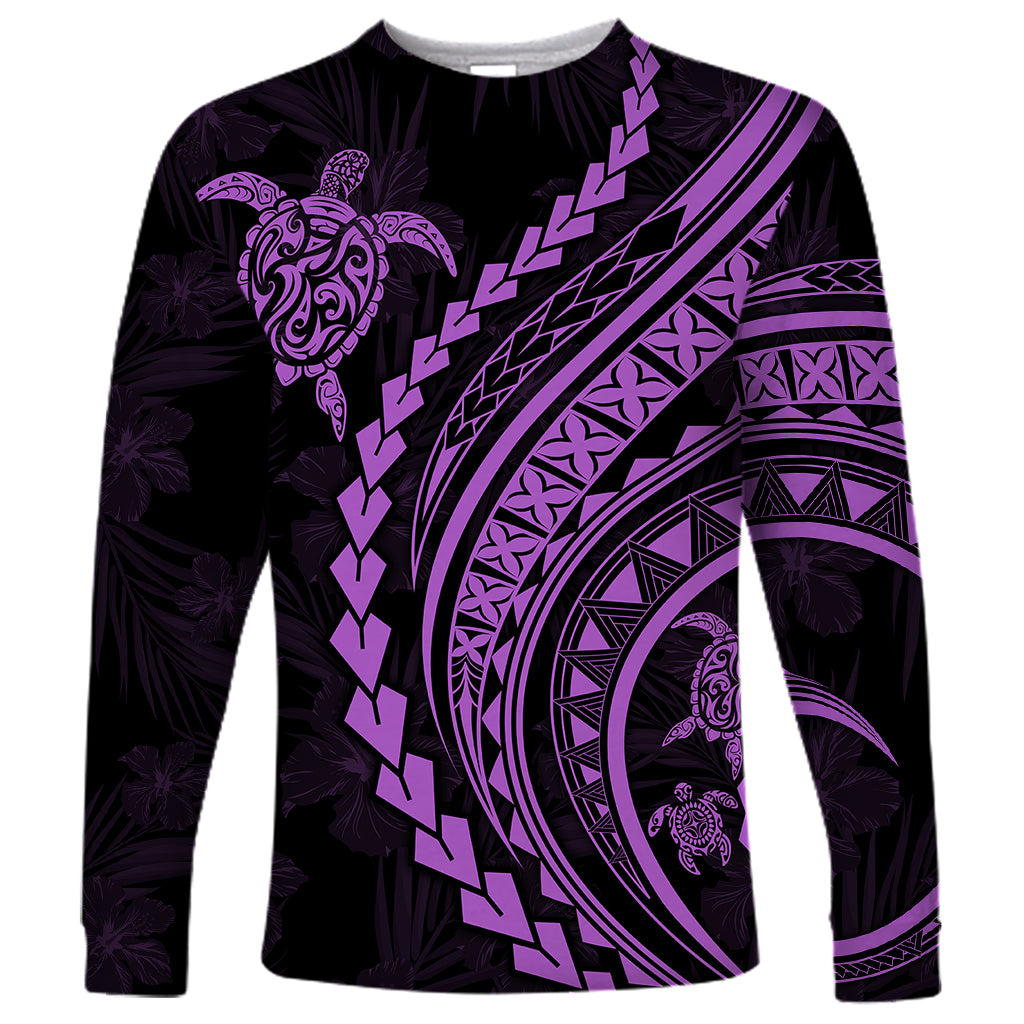 Polynesian Pride Long Sleeve Shirt Turtle Hibiscus Luxury Style - Lilac - Wonder Print Shop