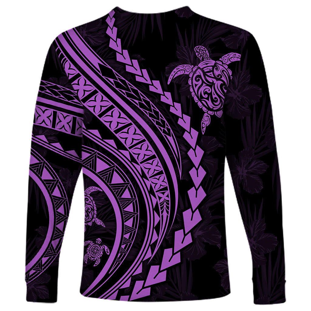 Polynesian Pride Long Sleeve Shirt Turtle Hibiscus Luxury Style - Lilac - Wonder Print Shop