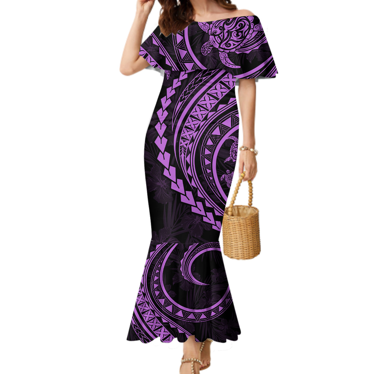 Polynesian Pride Mermaid Dress Turtle Hibiscus Luxury Style - Lilac - Wonder Print Shop