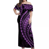 Polynesian Pride Off Shoulder Maxi Dress Turtle Hibiscus Luxury Style - Lilac - Wonder Print Shop