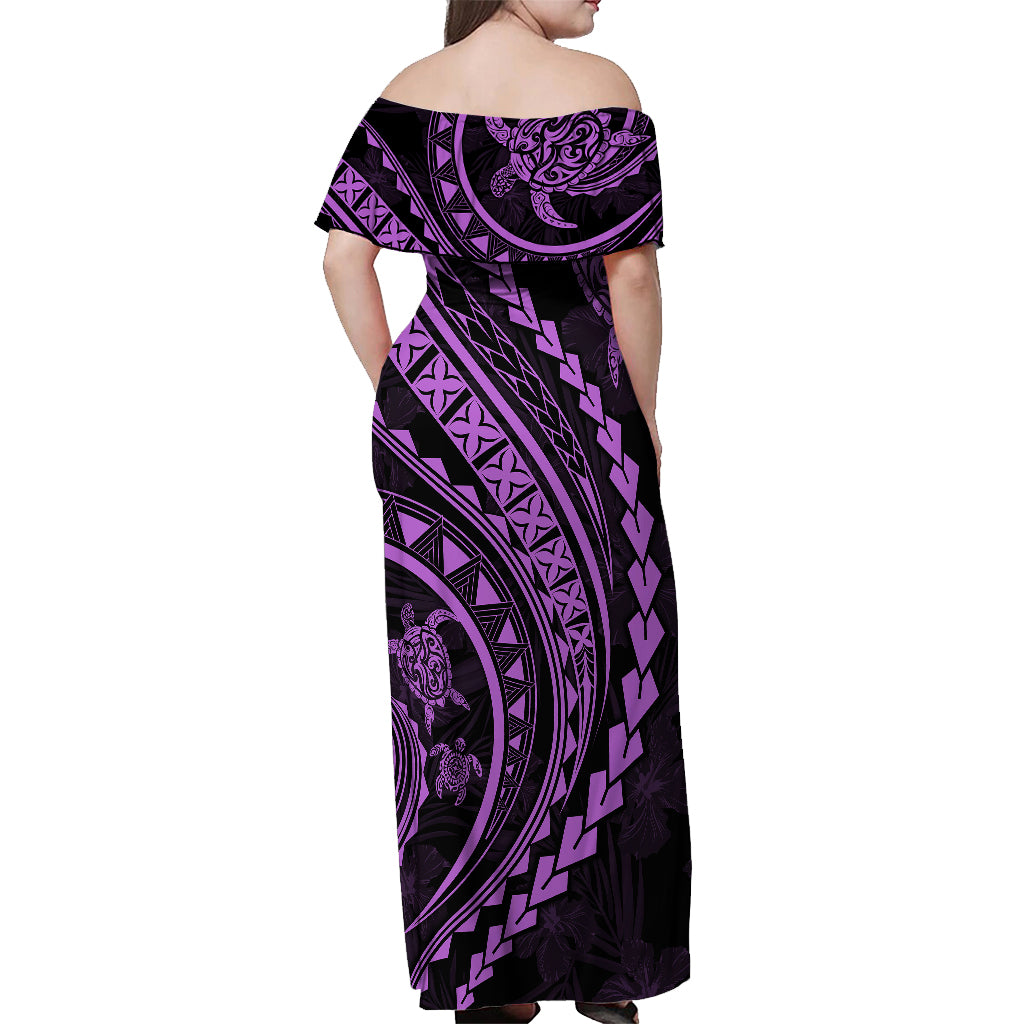 Polynesian Pride Off Shoulder Maxi Dress Turtle Hibiscus Luxury Style - Lilac - Wonder Print Shop