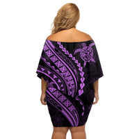 Polynesian Pride Off Shoulder Short Dress Turtle Hibiscus Luxury Style - Lilac - Wonder Print Shop