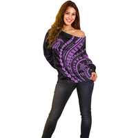 Polynesian Pride Off Shoulder Sweater Turtle Hibiscus Luxury Style - Lilac - Wonder Print Shop