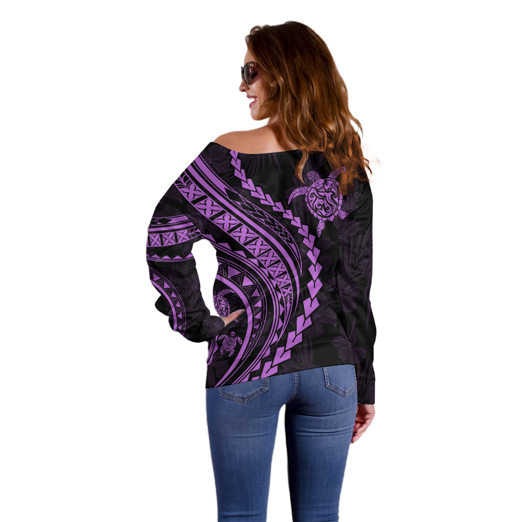 Polynesian Pride Off Shoulder Sweater Turtle Hibiscus Luxury Style - Lilac - Wonder Print Shop