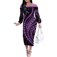 Polynesian Pride Off The Shoulder Long Sleeve Dress Turtle Hibiscus Luxury Style - Lilac - Wonder Print Shop