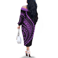 Polynesian Pride Off The Shoulder Long Sleeve Dress Turtle Hibiscus Luxury Style - Lilac - Wonder Print Shop