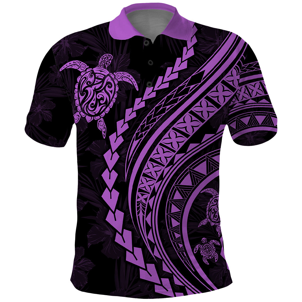 Polynesian Pride Polo Shirt Turtle Hibiscus Luxury Style - Lilac - Wonder Print Shop
