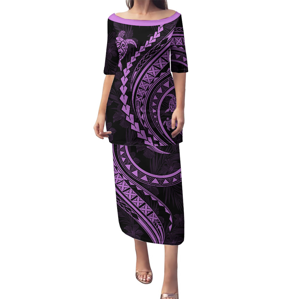 Polynesian Pride Puletasi Turtle Hibiscus Luxury Style - Lilac - Wonder Print Shop