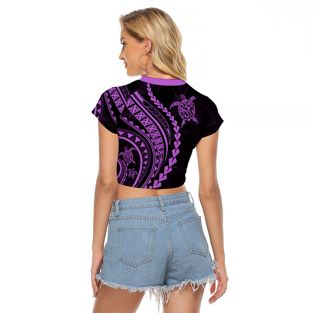 Polynesian Pride Raglan Cropped T Shirt Turtle Hibiscus Luxury Style - Lilac - Wonder Print Shop
