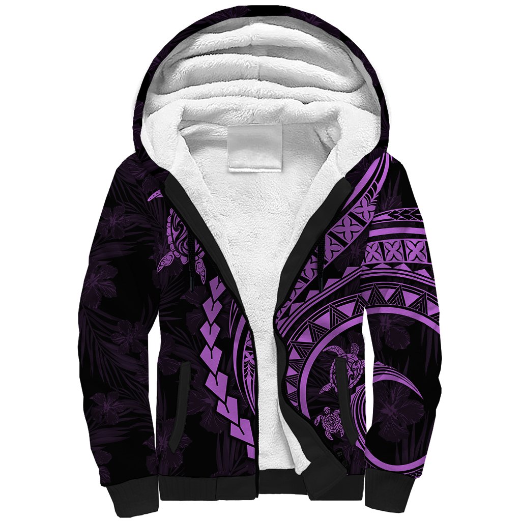 Polynesian Pride Sherpa Hoodie Turtle Hibiscus Luxury Style - Lilac - Wonder Print Shop