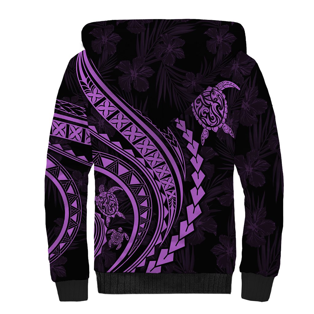 Polynesian Pride Sherpa Hoodie Turtle Hibiscus Luxury Style - Lilac - Wonder Print Shop