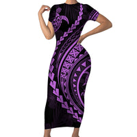 Polynesian Pride Short Sleeve Bodycon Dress Turtle Hibiscus Luxury Style - Lilac - Wonder Print Shop