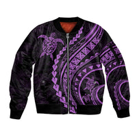 Polynesian Pride Sleeve Zip Bomber Jacket Turtle Hibiscus Luxury Style - Lilac - Wonder Print Shop