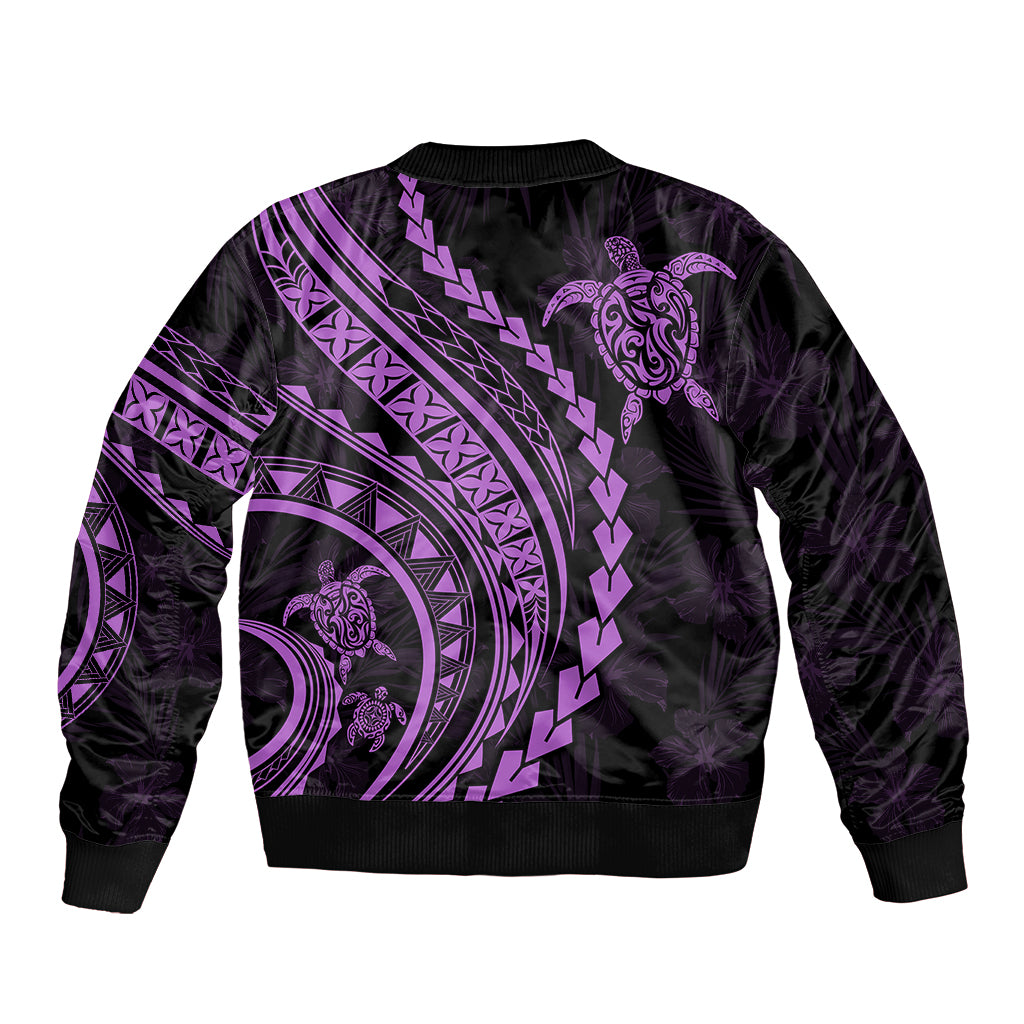 Polynesian Pride Sleeve Zip Bomber Jacket Turtle Hibiscus Luxury Style - Lilac - Wonder Print Shop