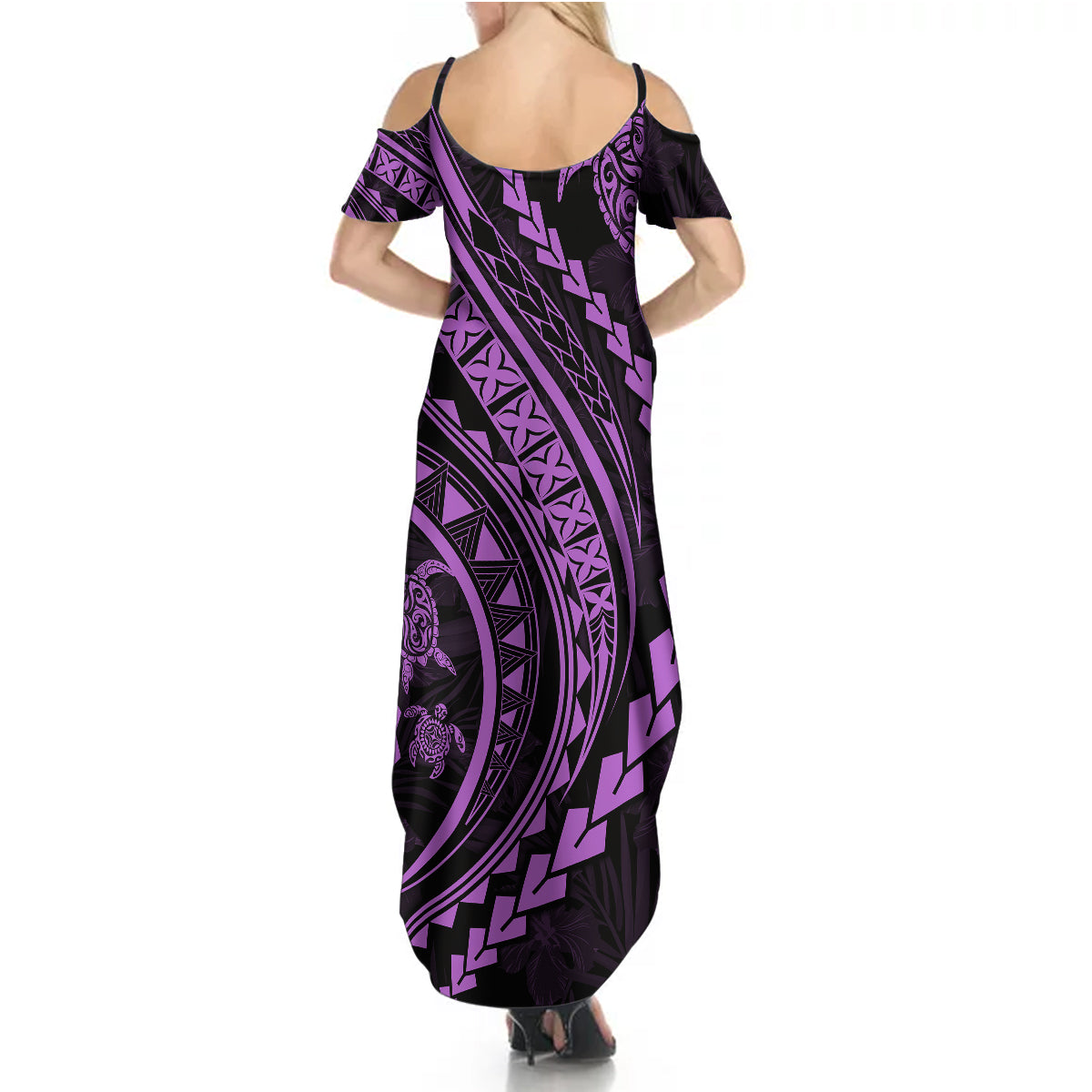 Polynesian Pride Summer Maxi Dress Turtle Hibiscus Luxury Style - Lilac - Wonder Print Shop