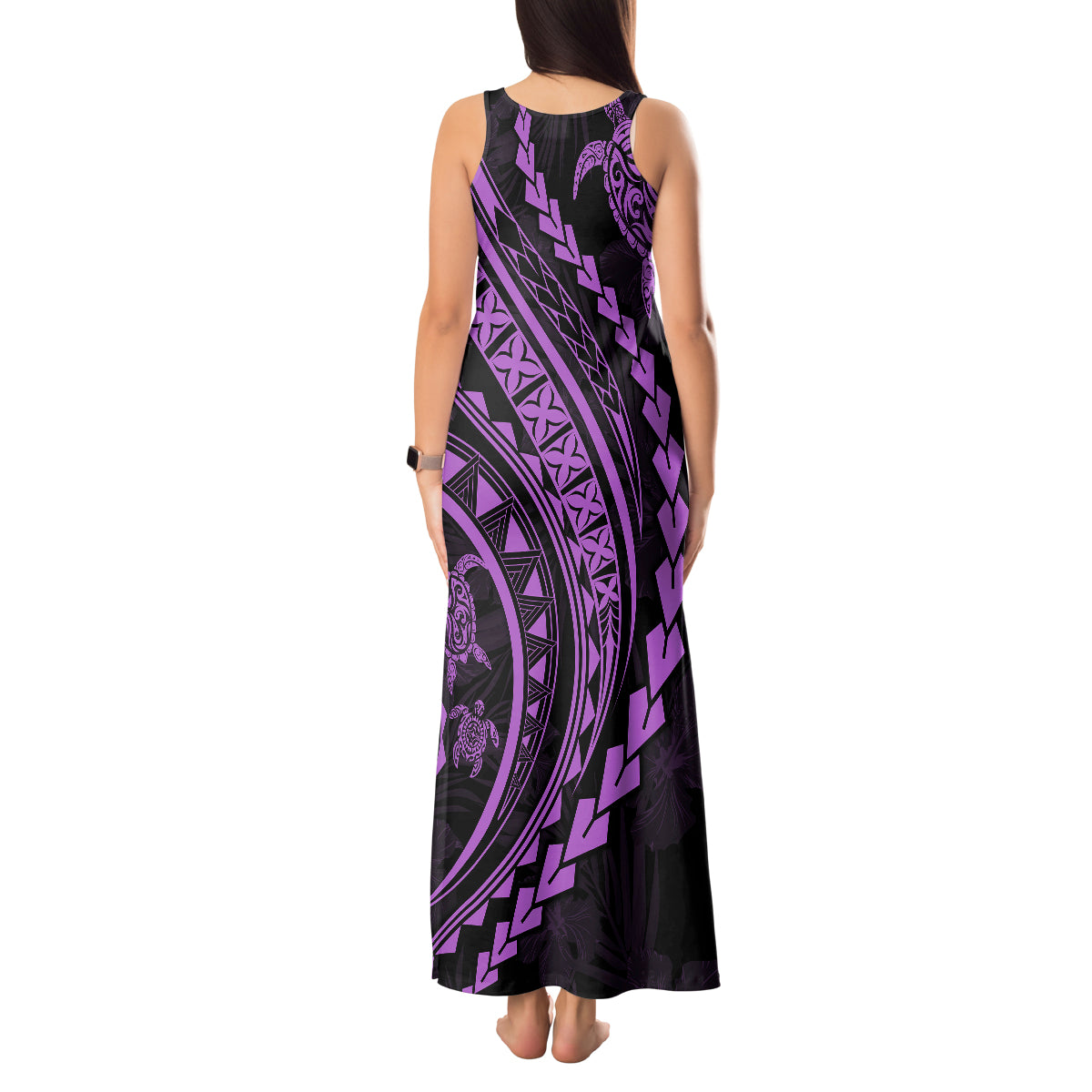 Polynesian Pride Tank Maxi Dress Turtle Hibiscus Luxury Style - Lilac - Wonder Print Shop
