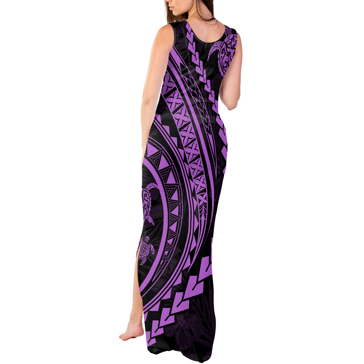 Polynesian Pride Tank Maxi Dress Turtle Hibiscus Luxury Style - Lilac - Wonder Print Shop