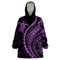 Polynesian Pride Wearable Blanket Hoodie Turtle Hibiscus Luxury Style - Lilac - Wonder Print Shop
