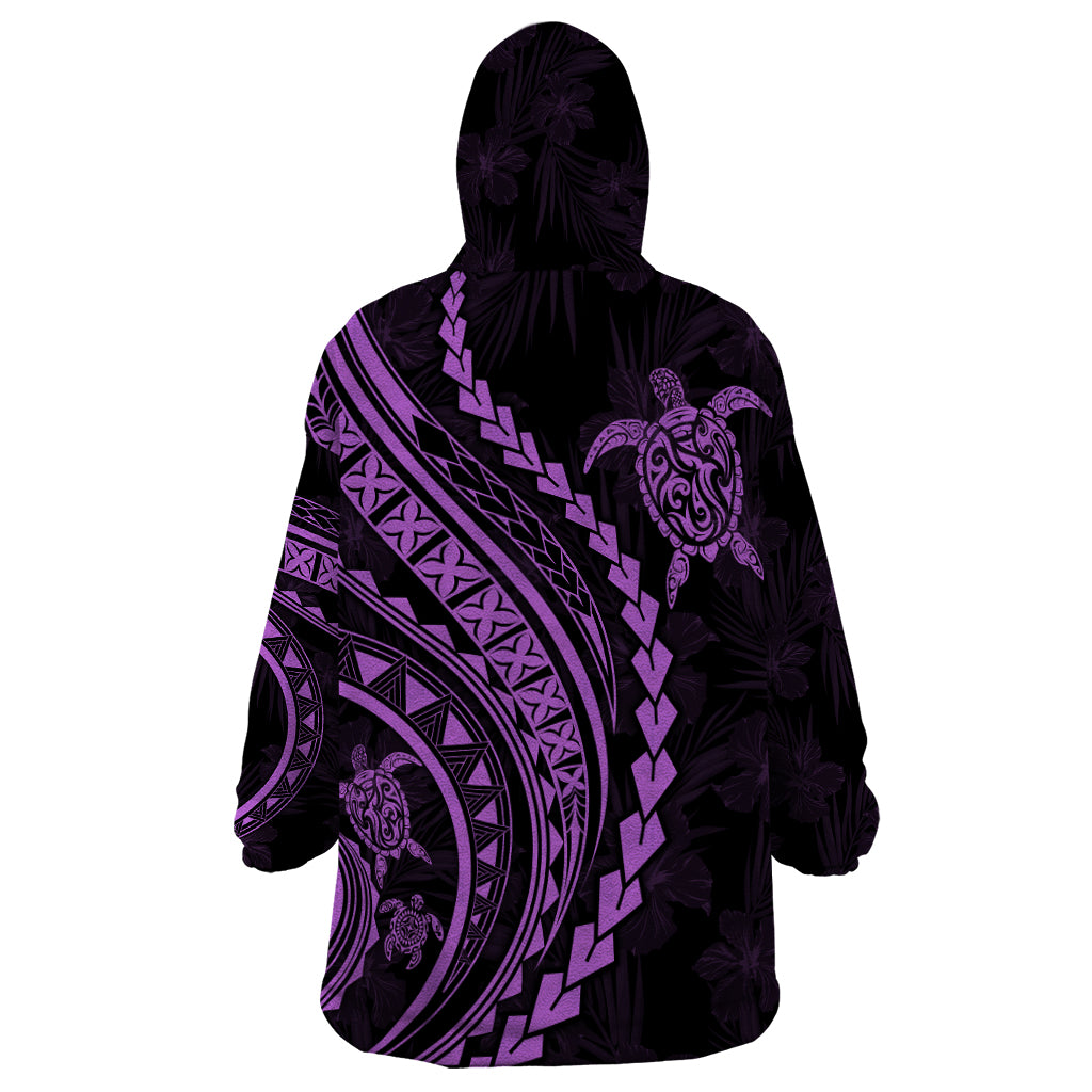 Polynesian Pride Wearable Blanket Hoodie Turtle Hibiscus Luxury Style - Lilac - Wonder Print Shop