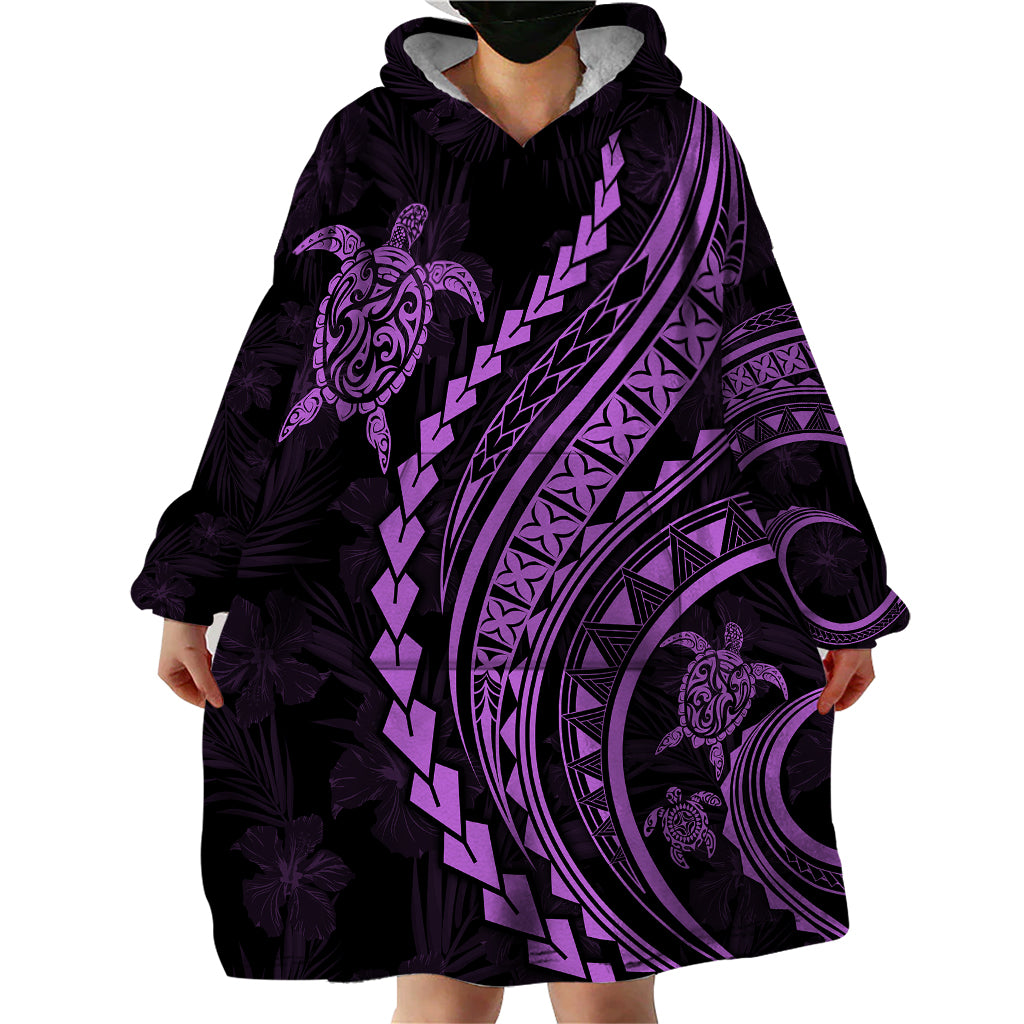 Polynesian Pride Wearable Blanket Hoodie Turtle Hibiscus Luxury Style - Lilac - Wonder Print Shop