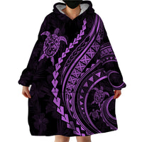 Polynesian Pride Wearable Blanket Hoodie Turtle Hibiscus Luxury Style - Lilac - Wonder Print Shop