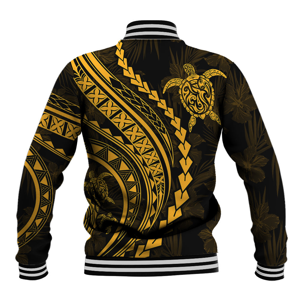 Polynesian Pride Baseball Jacket Turtle Hibiscus Luxury Style - Merigold LT7 - Wonder Print Shop