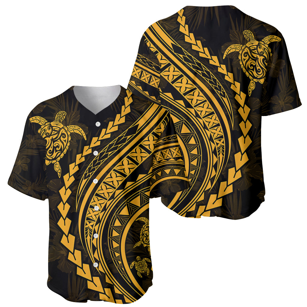 Polynesian Pride Baseball Jersey Turtle Hibiscus Luxury Style - Merigold LT7 - Wonder Print Shop