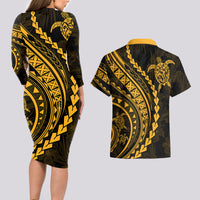 Polynesian Pride Couples Matching Long Sleeve Bodycon Dress and Hawaiian Shirt Turtle Hibiscus Luxury Style - Merigold LT7 - Wonder Print Shop