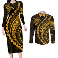 Polynesian Pride Couples Matching Long Sleeve Bodycon Dress and Long Sleeve Button Shirts Turtle Hibiscus Luxury Style - Merigold LT7 - Wonder Print Shop