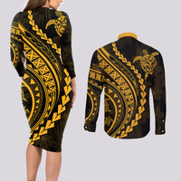 Polynesian Pride Couples Matching Long Sleeve Bodycon Dress and Long Sleeve Button Shirts Turtle Hibiscus Luxury Style - Merigold LT7 - Wonder Print Shop