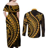 Polynesian Pride Couples Matching Off Shoulder Maxi Dress and Long Sleeve Button Shirts Turtle Hibiscus Luxury Style - Merigold LT7 - Wonder Print Shop