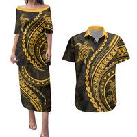 Polynesian Pride Couples Matching Puletasi Dress and Hawaiian Shirt Turtle Hibiscus Luxury Style - Merigold LT7 - Wonder Print Shop