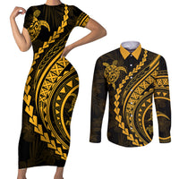 Polynesian Pride Couples Matching Short Sleeve Bodycon Dress and Long Sleeve Button Shirts Turtle Hibiscus Luxury Style - Merigold LT7 - Wonder Print Shop