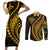 Polynesian Pride Couples Matching Short Sleeve Bodycon Dress and Long Sleeve Button Shirts Turtle Hibiscus Luxury Style - Merigold LT7 - Wonder Print Shop