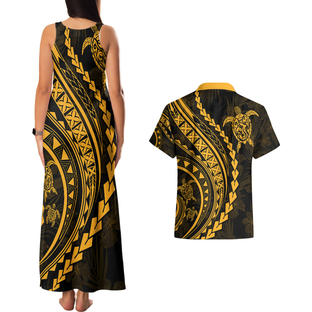 Polynesian Pride Couples Matching Tank Maxi Dress and Hawaiian Shirt Turtle Hibiscus Luxury Style - Merigold LT7 - Wonder Print Shop