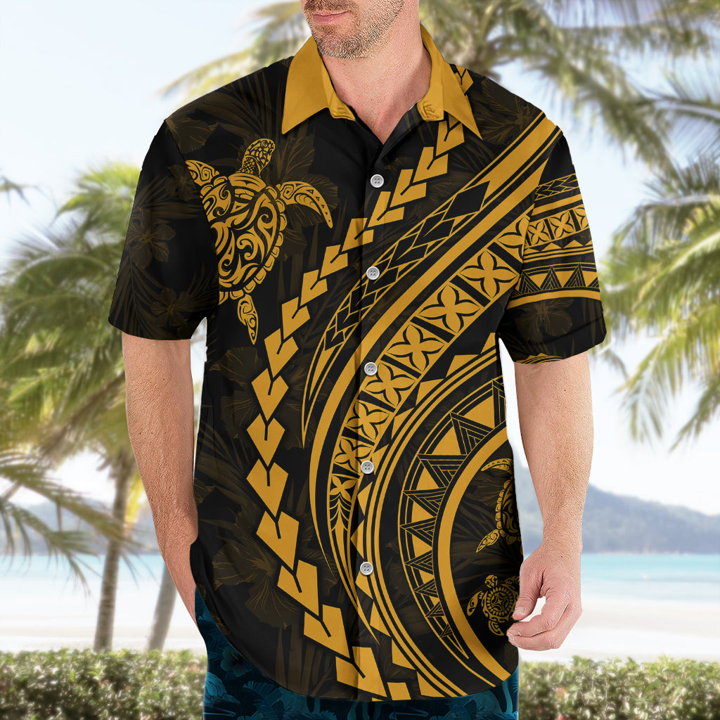 Polynesian Pride Hawaiian Shirt Turtle Hibiscus Luxury Style - Merigold - Wonder Print Shop