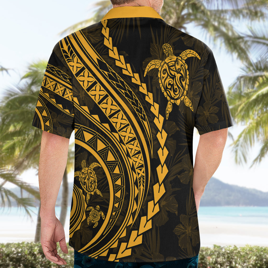 Polynesian Pride Hawaiian Shirt Turtle Hibiscus Luxury Style - Merigold - Wonder Print Shop