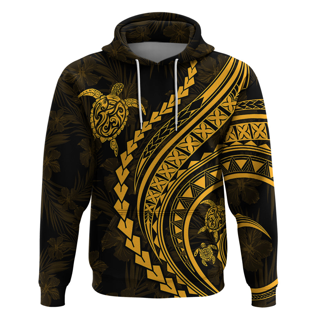 Polynesian Pride Hoodie Turtle Hibiscus Luxury Style - Merigold - Wonder Print Shop
