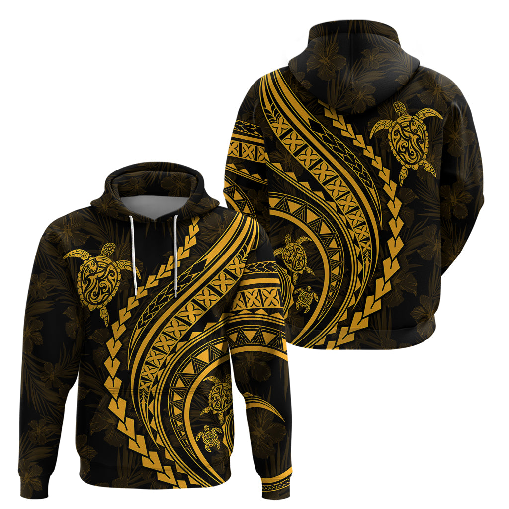 Polynesian Pride Hoodie Turtle Hibiscus Luxury Style - Merigold - Wonder Print Shop