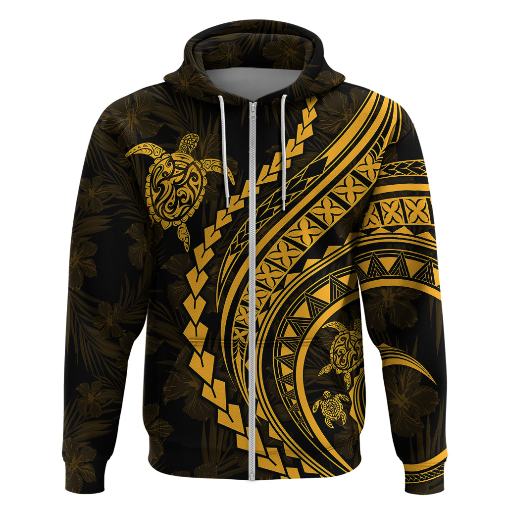 Polynesian Pride Hoodie Turtle Hibiscus Luxury Style - Merigold - Wonder Print Shop