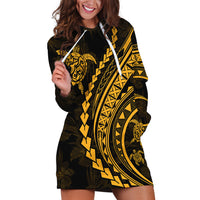 Polynesian Pride Hoodie Dress Turtle Hibiscus Luxury Style - Merigold - Wonder Print Shop