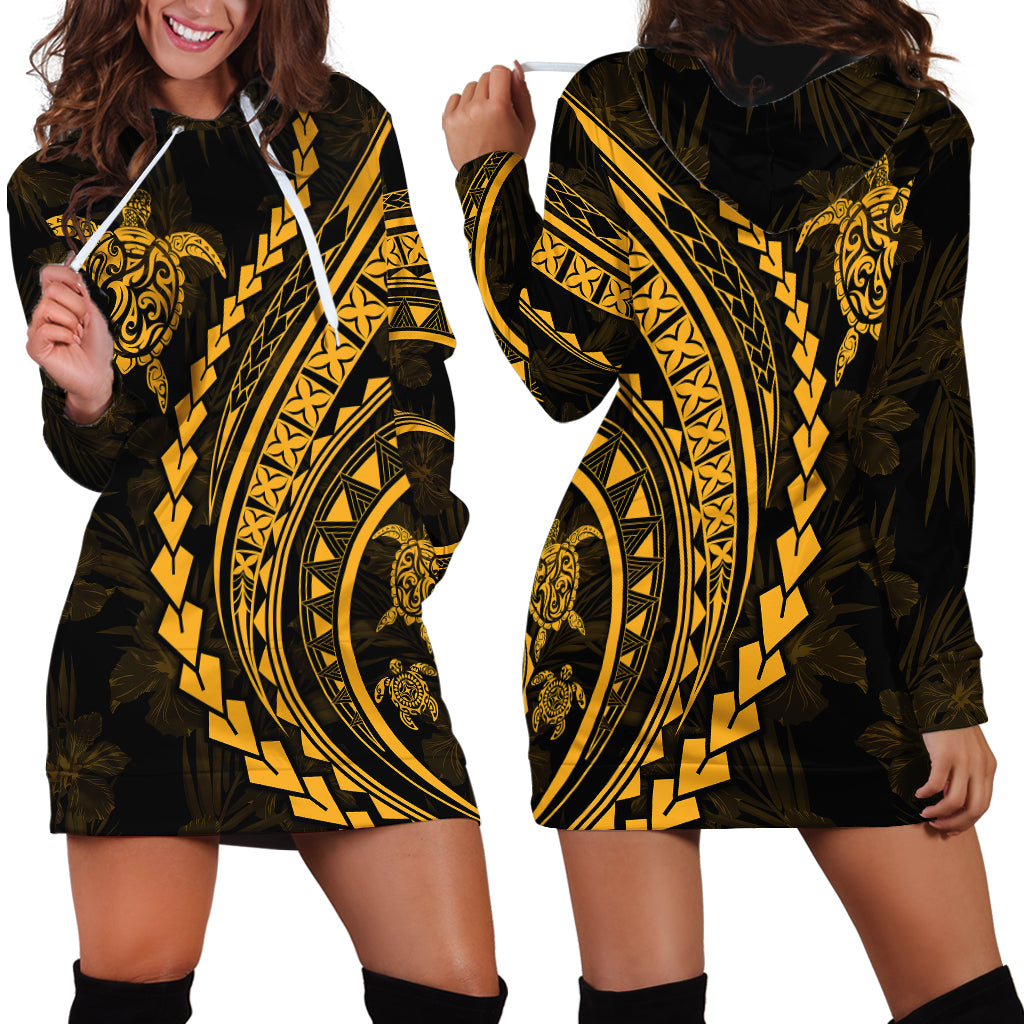 Polynesian Pride Hoodie Dress Turtle Hibiscus Luxury Style - Merigold - Wonder Print Shop