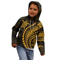 Polynesian Pride Kid Hoodie Turtle Hibiscus Luxury Style - Merigold - Wonder Print Shop