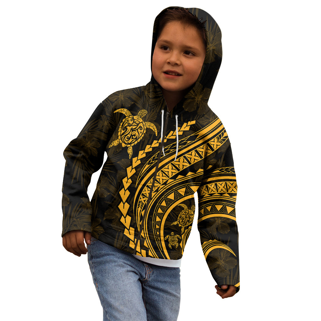 Polynesian Pride Kid Hoodie Turtle Hibiscus Luxury Style - Merigold - Wonder Print Shop