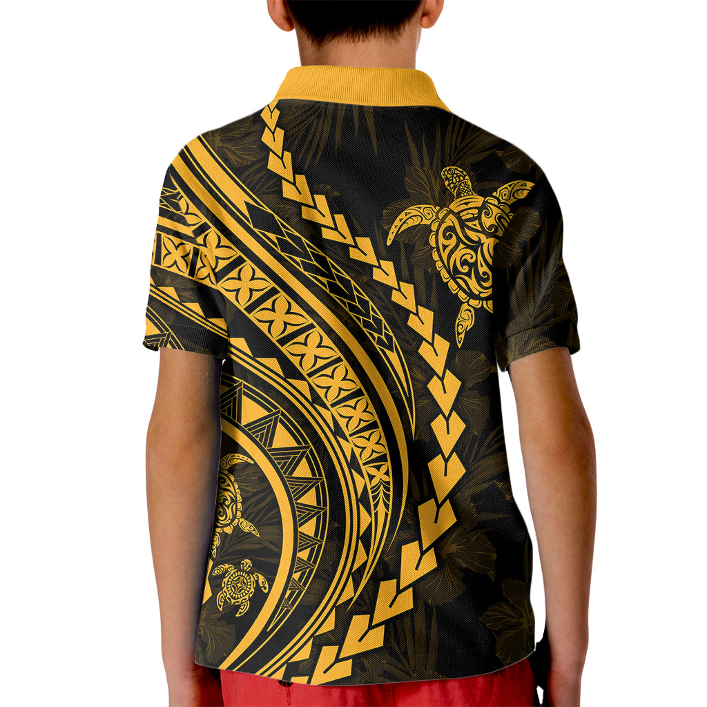 Polynesian Pride Kid Polo Shirt Turtle Hibiscus Luxury Style - Merigold - Wonder Print Shop
