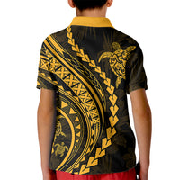 Polynesian Pride Kid Polo Shirt Turtle Hibiscus Luxury Style - Merigold - Wonder Print Shop