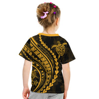 Polynesian Pride Kid T Shirt Turtle Hibiscus Luxury Style - Merigold - Wonder Print Shop
