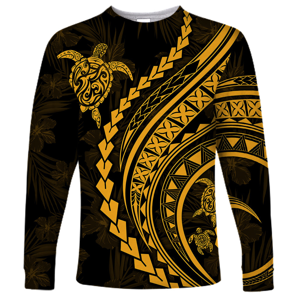 Polynesian Pride Long Sleeve Shirt Turtle Hibiscus Luxury Style - Merigold - Wonder Print Shop